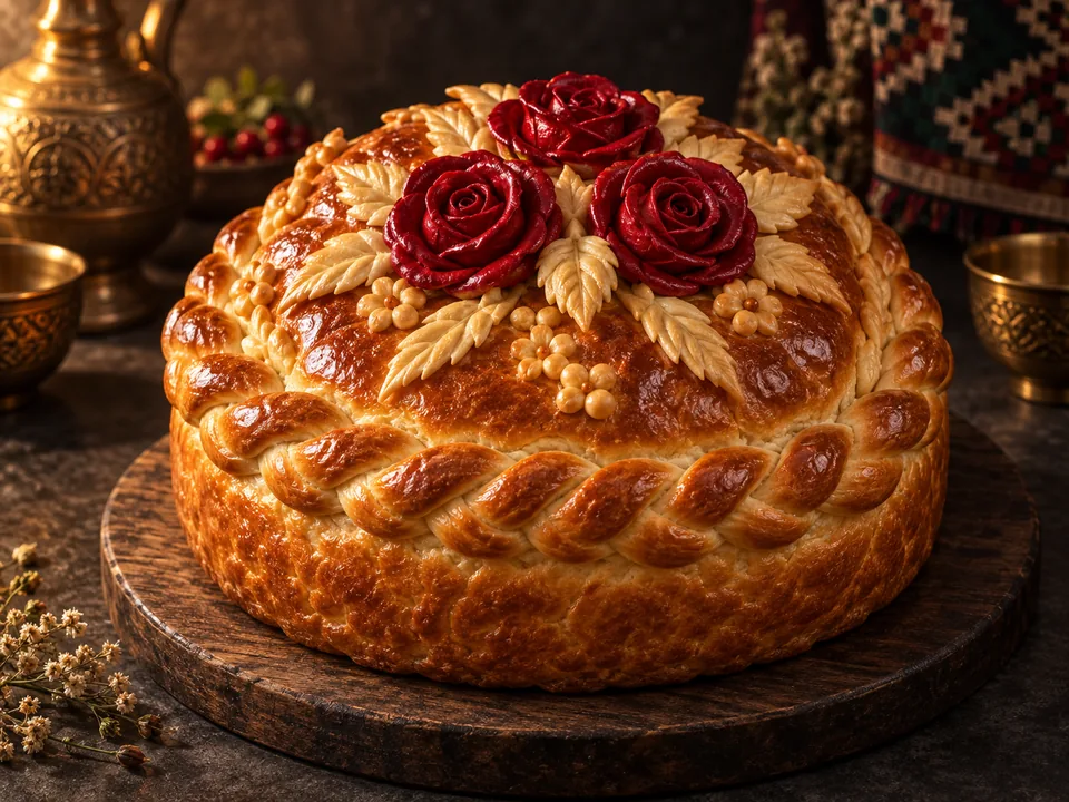 Каравай с красными розами